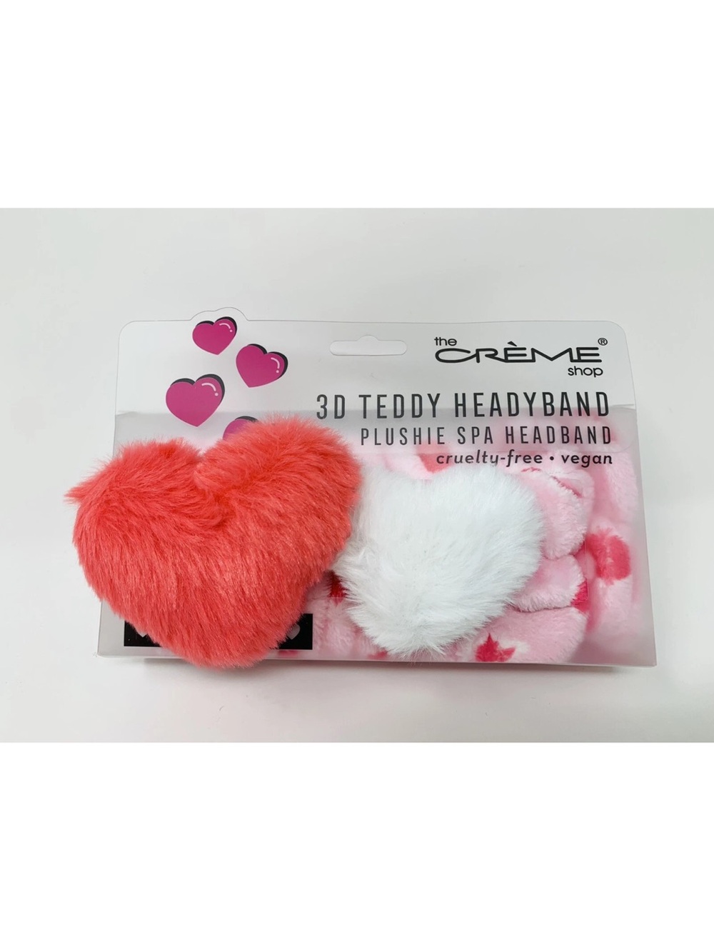 THE CREME SHOP Plush Spa Beauty 3D Headband **Sweet Hearts** Pink Red White Soft